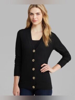 Tory Burch women’s small Simone cardigan merino wool button front gold hardware